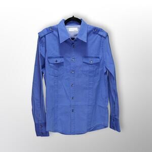 Dorsia Men's Blue Long Sleeve Button-Down Shirt - M